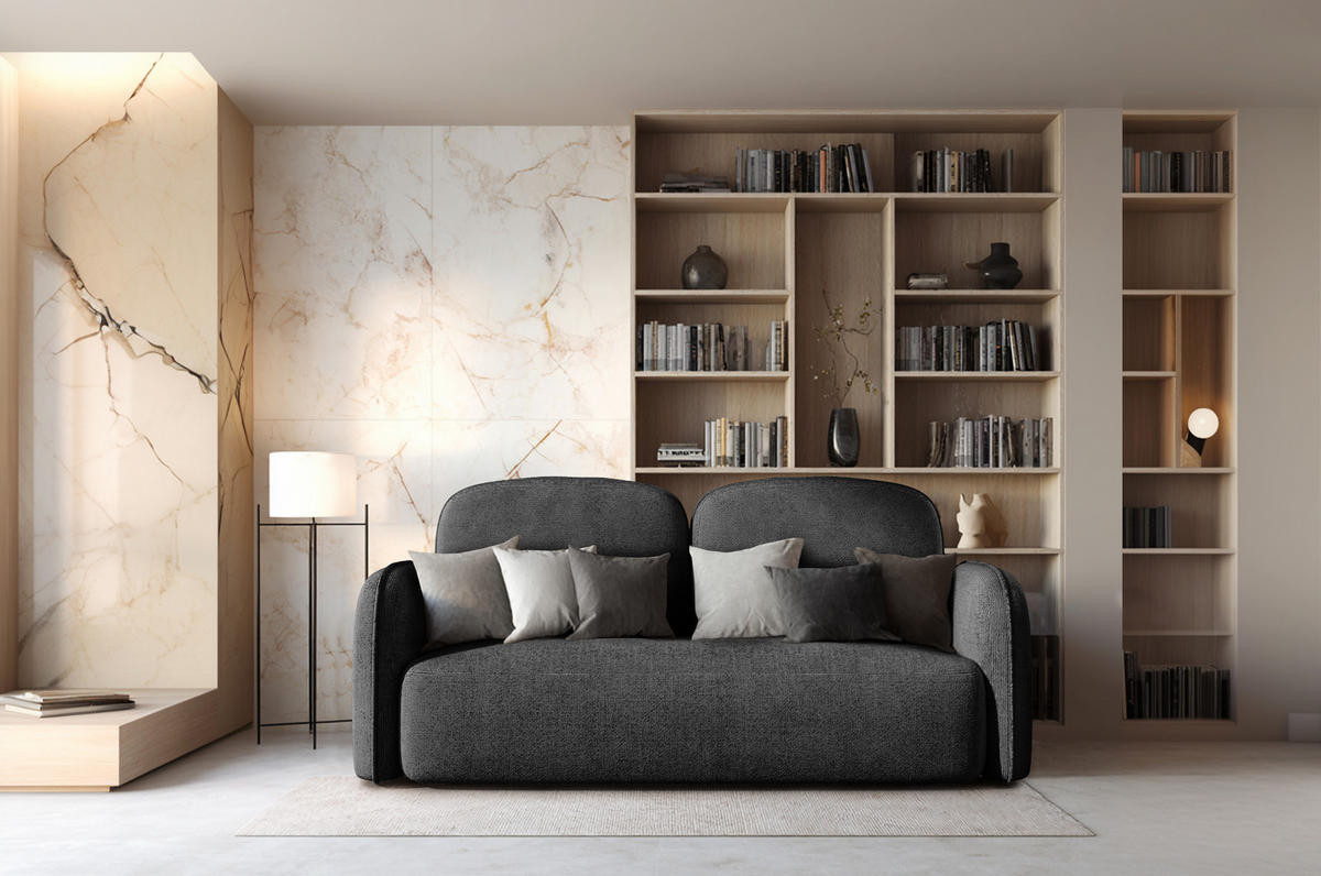 SCHLAFSOFA Freude – Anthrazit, mit Schlaffunktion und Bettkasten - Anthrazit, Textil (219/95/108cm)