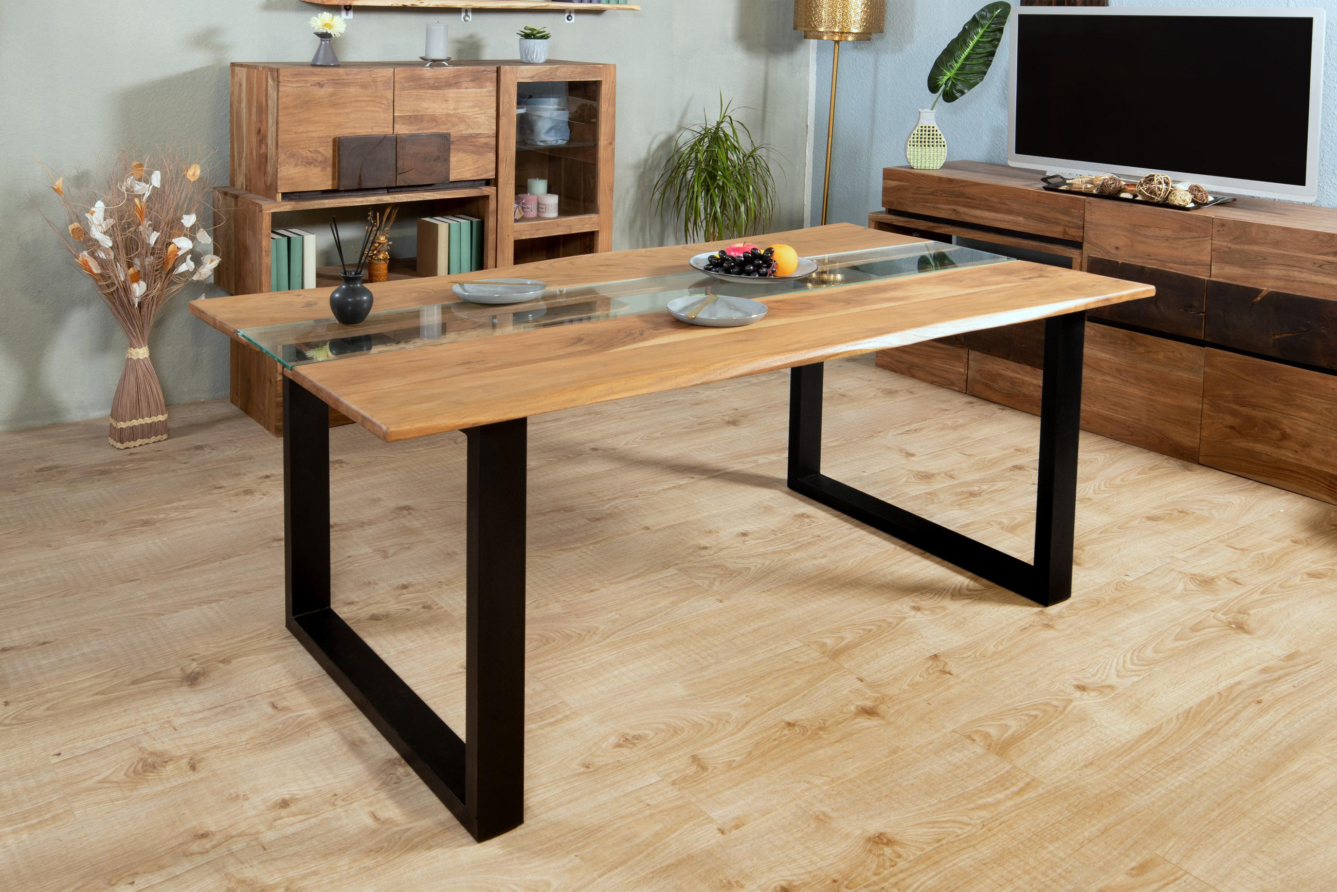 ESSTISCH KLAUS - Beige/Schwarz, Holz/Metall (90/175/77cm) - SAM