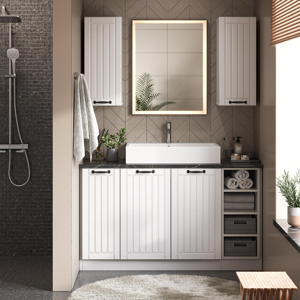 WASCHBECKENUNTERSCHRANK Fame-Line Anthrazit-Gold 80 x 82 cm ohne AP - Graphitfarben/Weiß, Holzwerkstoff (80/82/51.6cm) - Vicco
