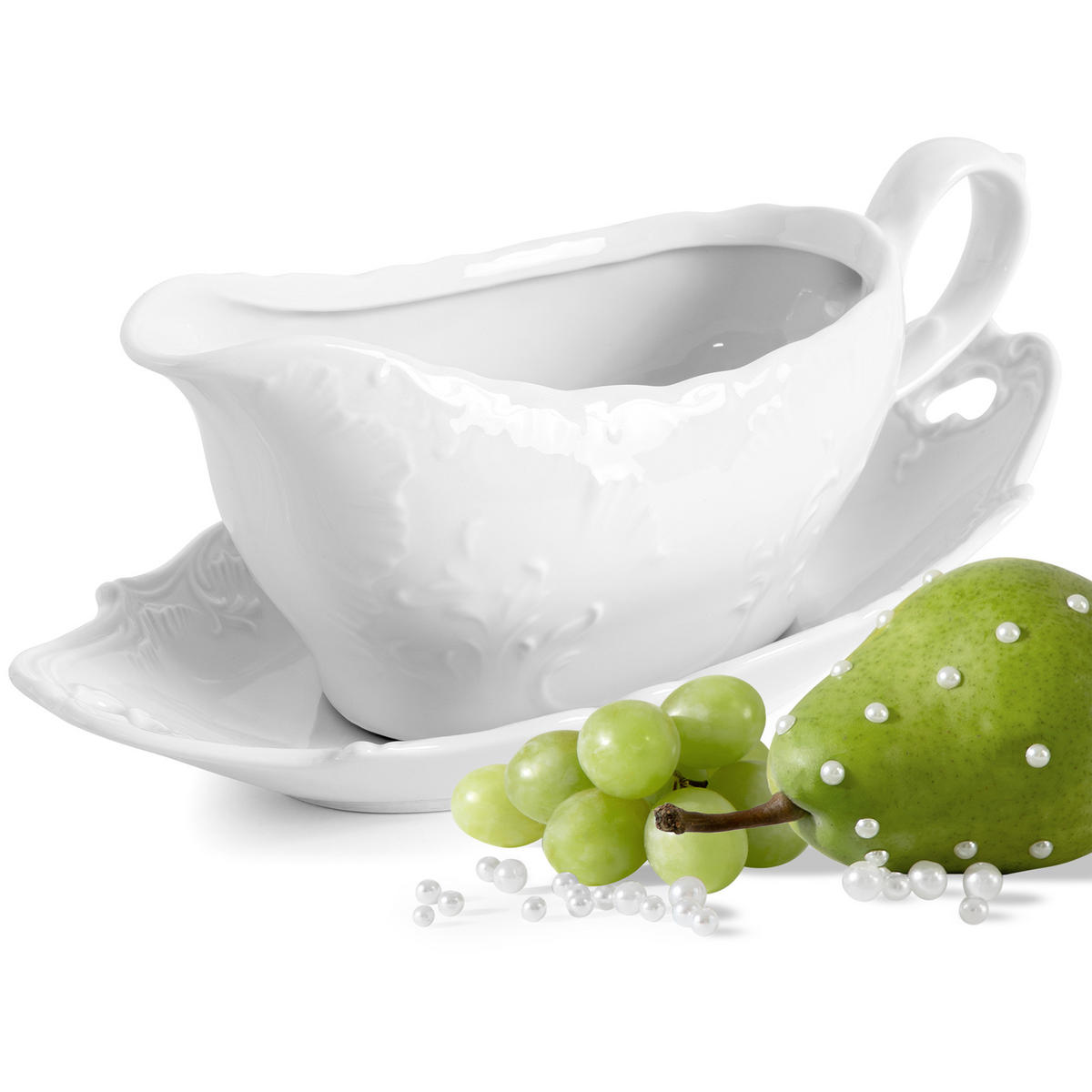 SAUCIERE mit Untertasse Cmielow Rococo - Weiß, Keramik (22.5cm) - KONSIMO®