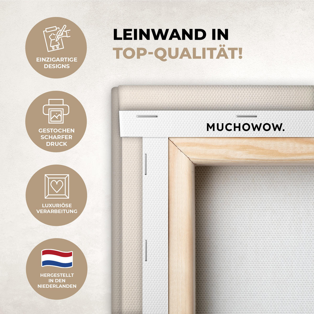 LEINWANDBILD Formen - Rund - Blätter - Beige Wohnzimmer Groß 120x80 cm - Rostfarben, Textil (120/80cm) - MuchoWow