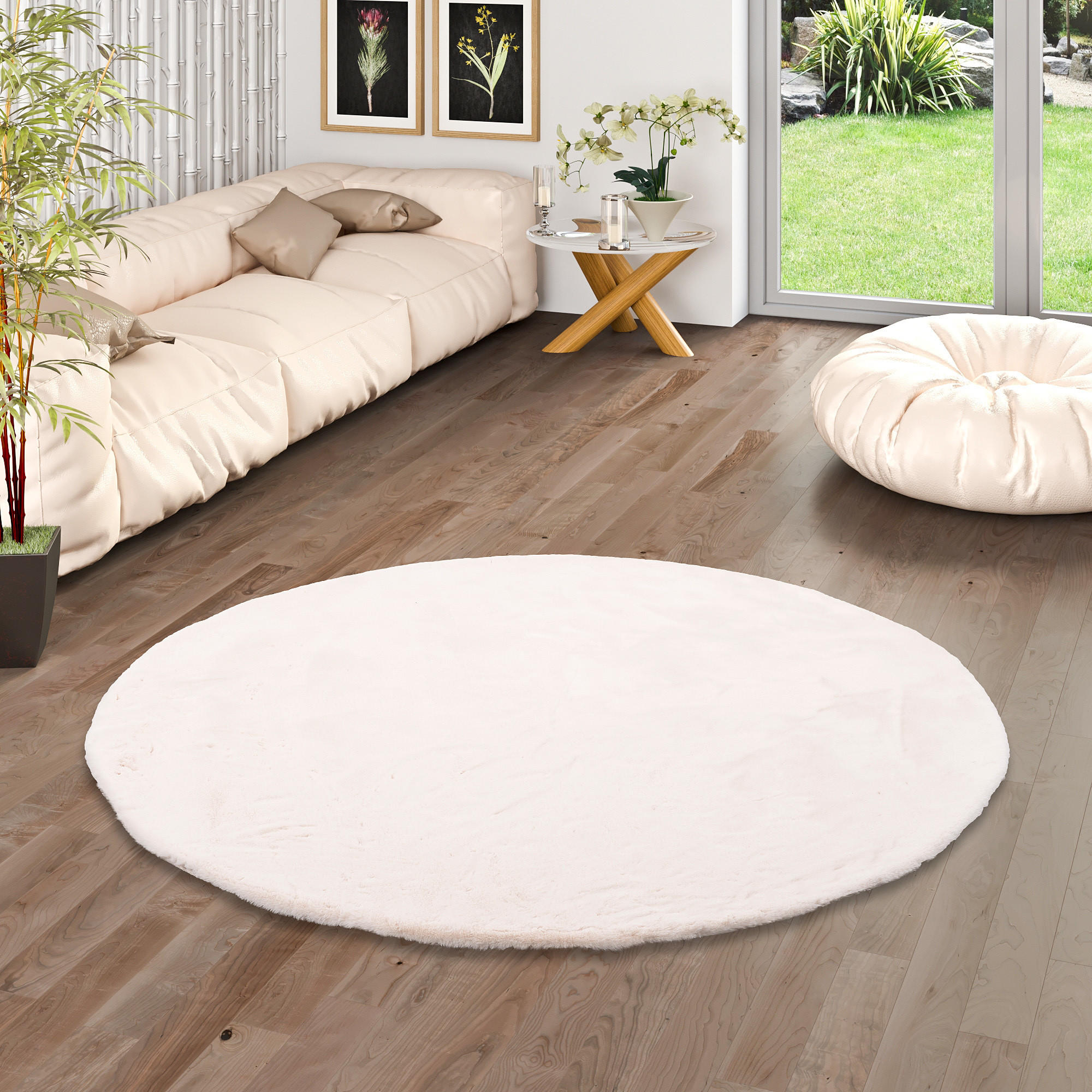 FELLTEPPICH LUXUS SUPER SOFT PLUSH RUND - Creme, Textil (160/160cm) - Pergamon