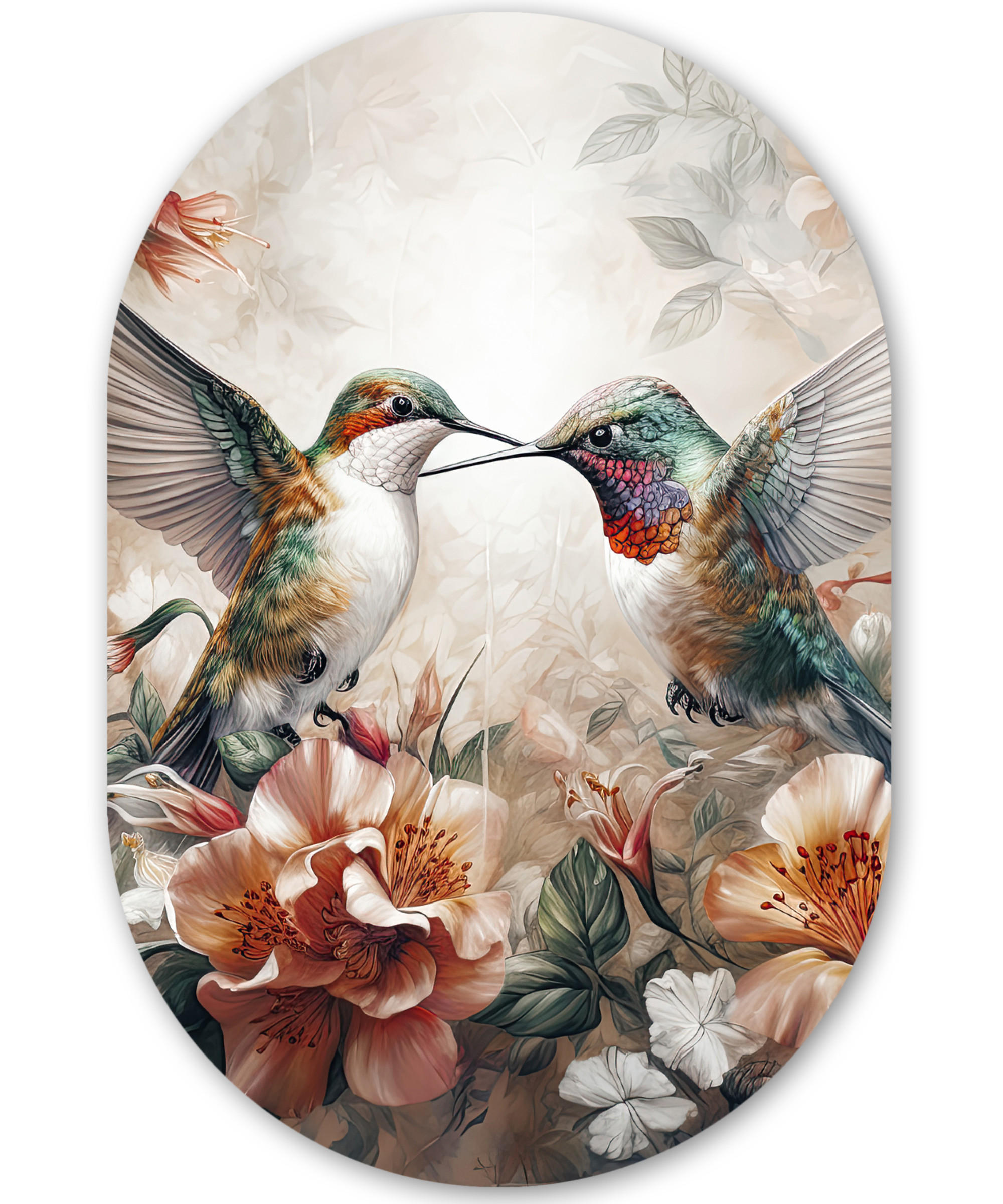 WANDBILD Kolibri - Vögel - Blumen - Natur 40x60 cm - Altrosa, Kunststoff (40/60cm) - MuchoWow