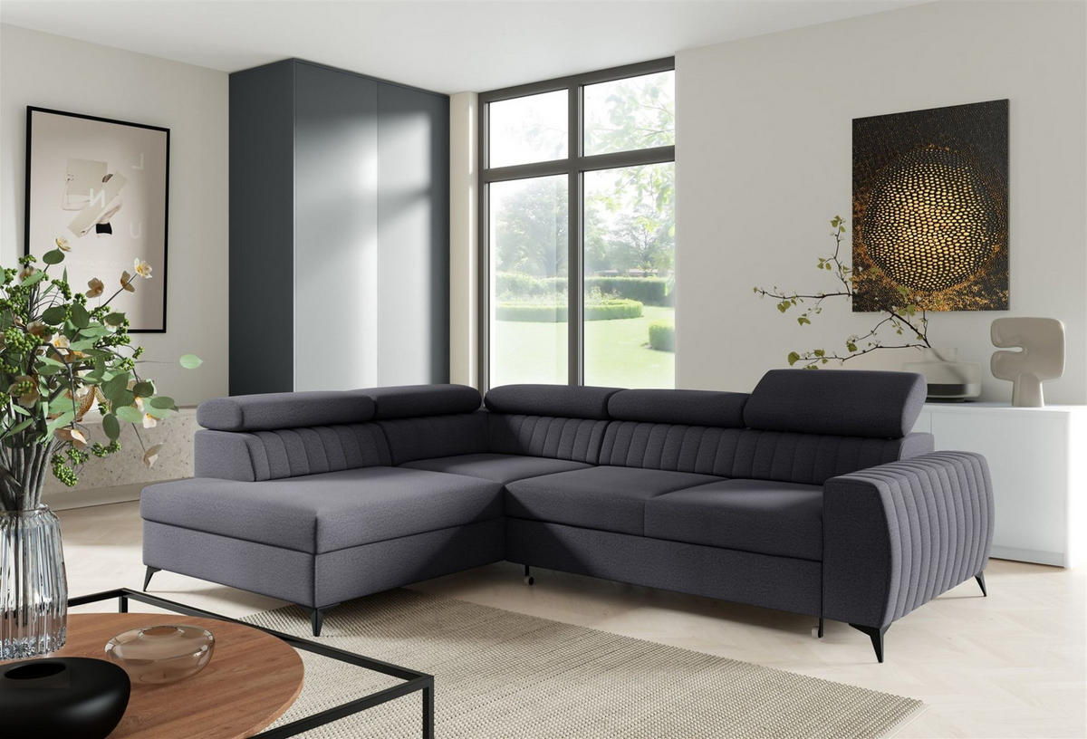 ECKSOFA Toronto - Dunkelgrau, Holzwerkstoff/Textil (270/200cm) - Fun Möbel