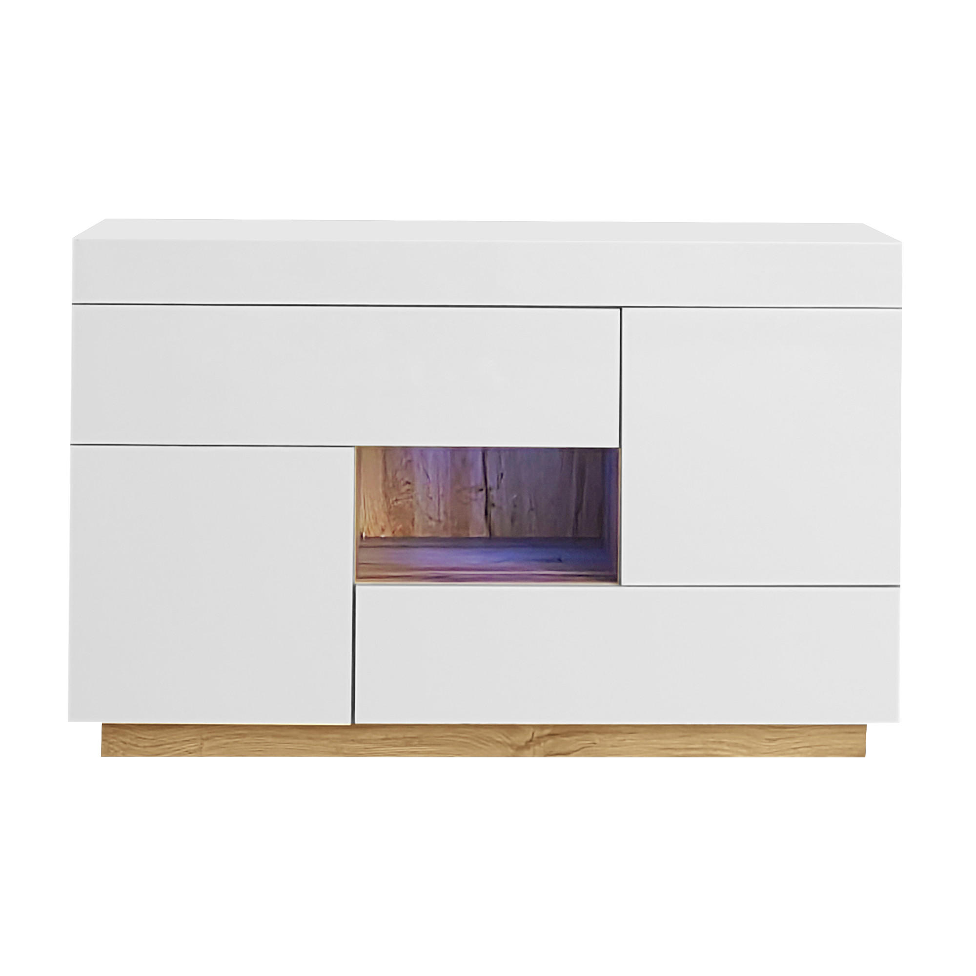 SIDEBOARD Weiß 120/37/75.5 cm LED-Beleuchtung Schubladen - Weiß, Holzwerkstoff (120/76.5/37cm) - PANGIVO