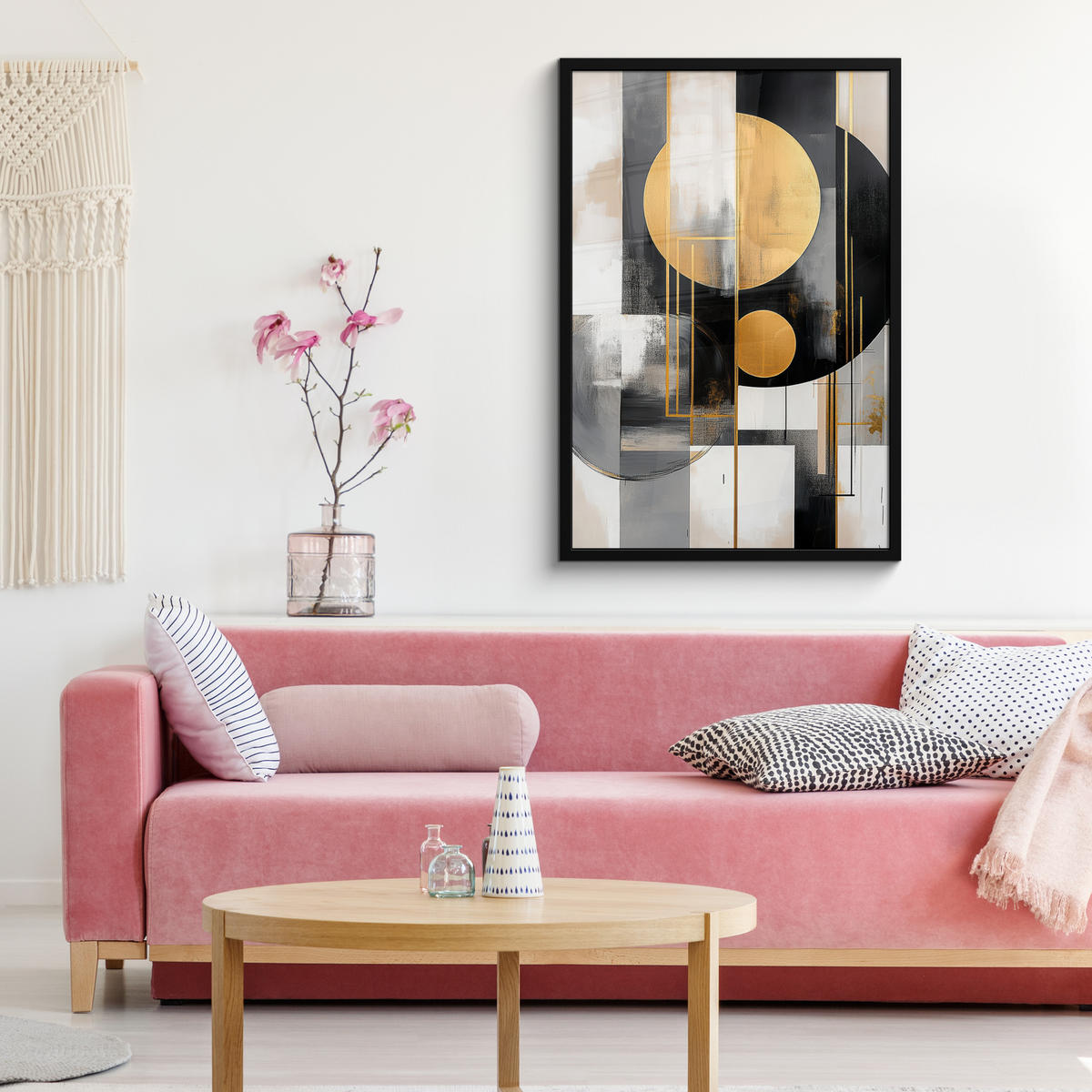 ZARÁMOVANÝ PLAGÁT Abstraktné - Zlato - Striebro - Tvary - Estetické - Moderné 60x90 cm - zlatá, papier (60/90cm) - MuchoWow