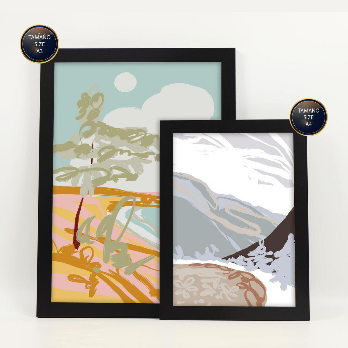 POSTER Set Mit 6 Küstenlandschaftsabstrakte Größe A3 & A4 Schwarzer Rahmen - Schwarz, Papier (29.7/1cm) - Nacnic