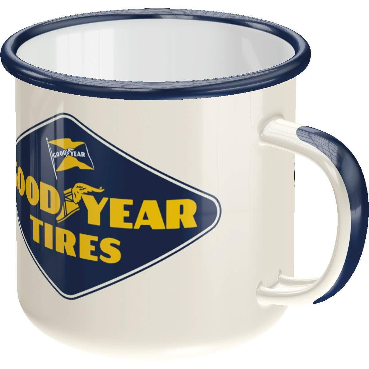 EMAILLE-BECHER 360 ml GOOD YEAR Logo White - Gelb/Weiß, Metall (0.36L) - Nostalgic-Art