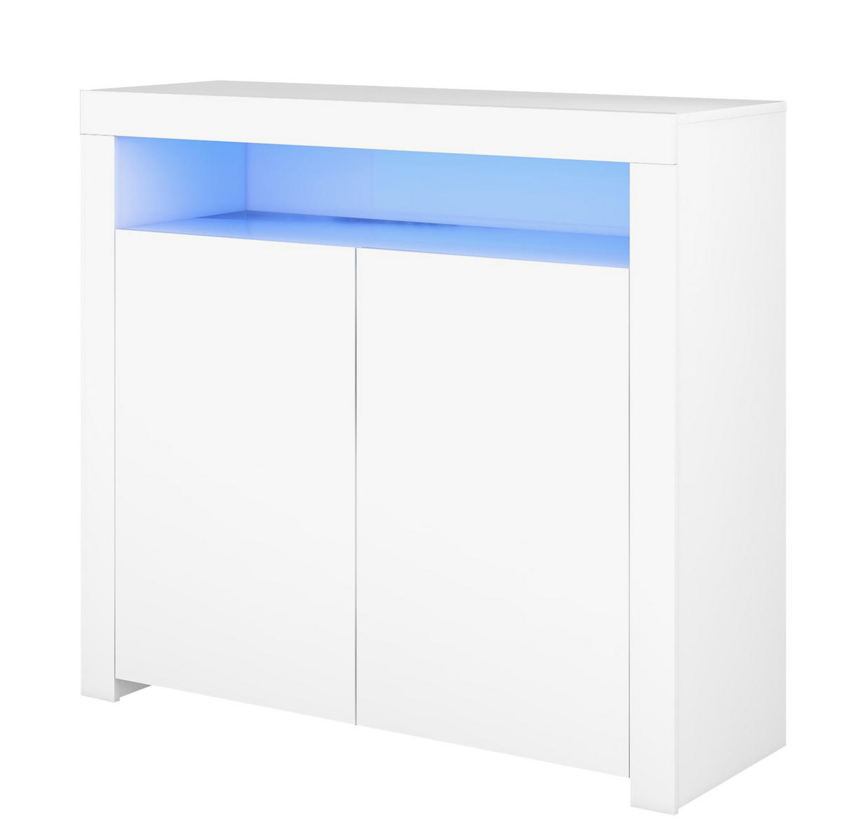 LED-SIDEBOARD aus Spanplatte 108x40x92 cm Weiß mit 2 Türen, Hochglanzfront und USB-Anschluss - Weiß, Holzwerkstoff (108/92/40cm) - IVMEU