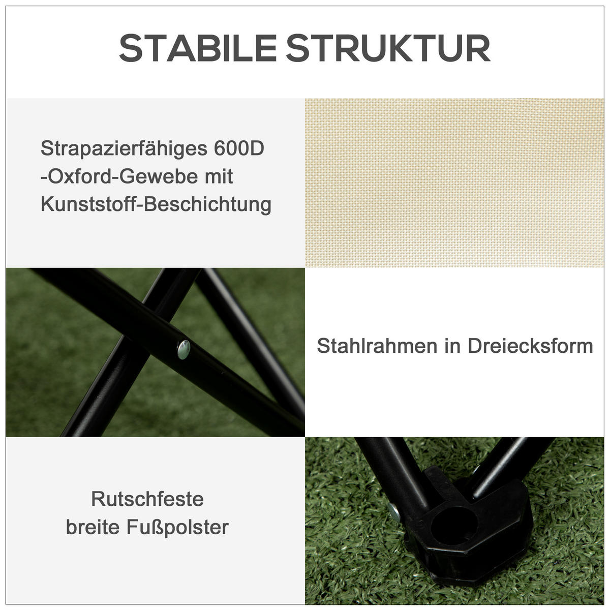 CAMPINGSTUHL klappbar Seitentasche weiß - Weiß, Textil (61/66/54cm) - LEBENLANG