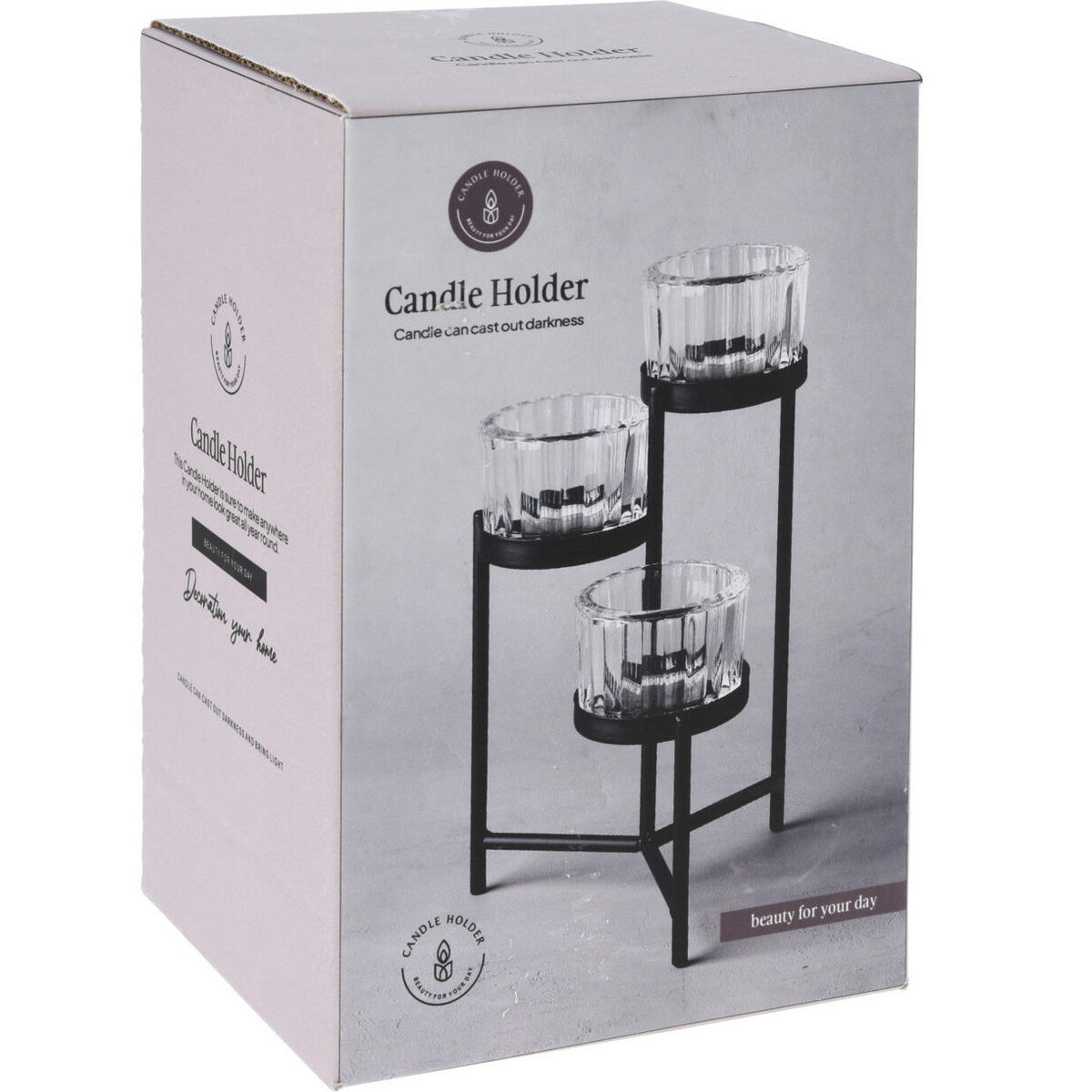KERZENHALTER Metall und Glas 10/10/16 cm - Schwarz, Metall (10/16/10cm) - Home Styling Collection