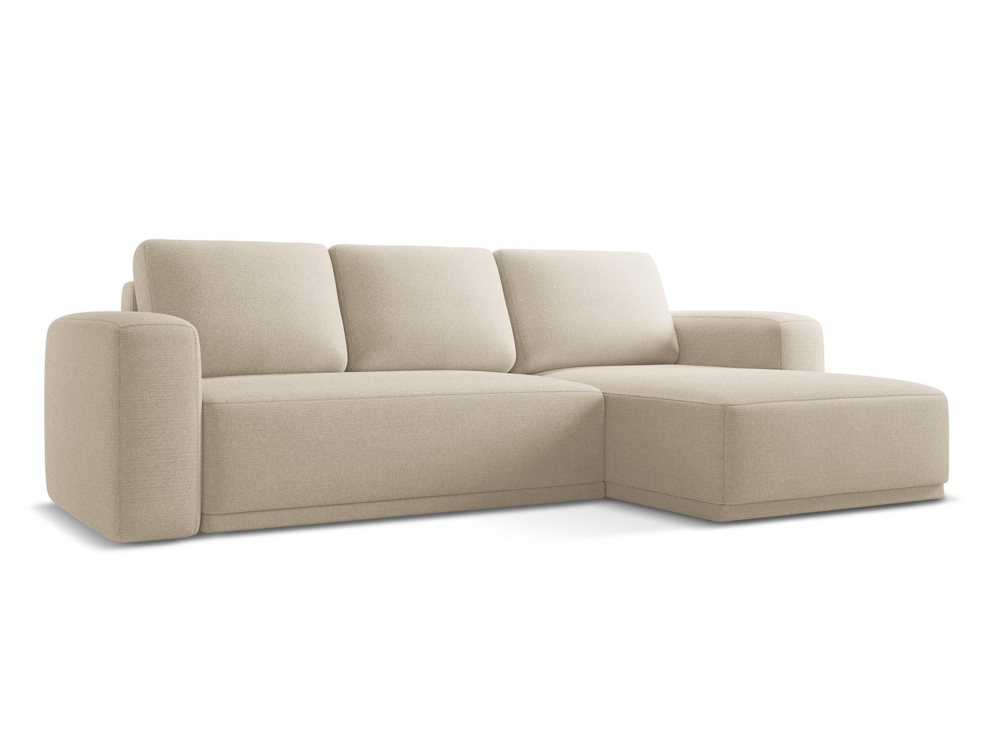 ECKSOFA mit Schlaffunktion Chenille Stoff Beige - Beige/Schwarz, Kunststoff/Textil (258/160cm) - Makamii