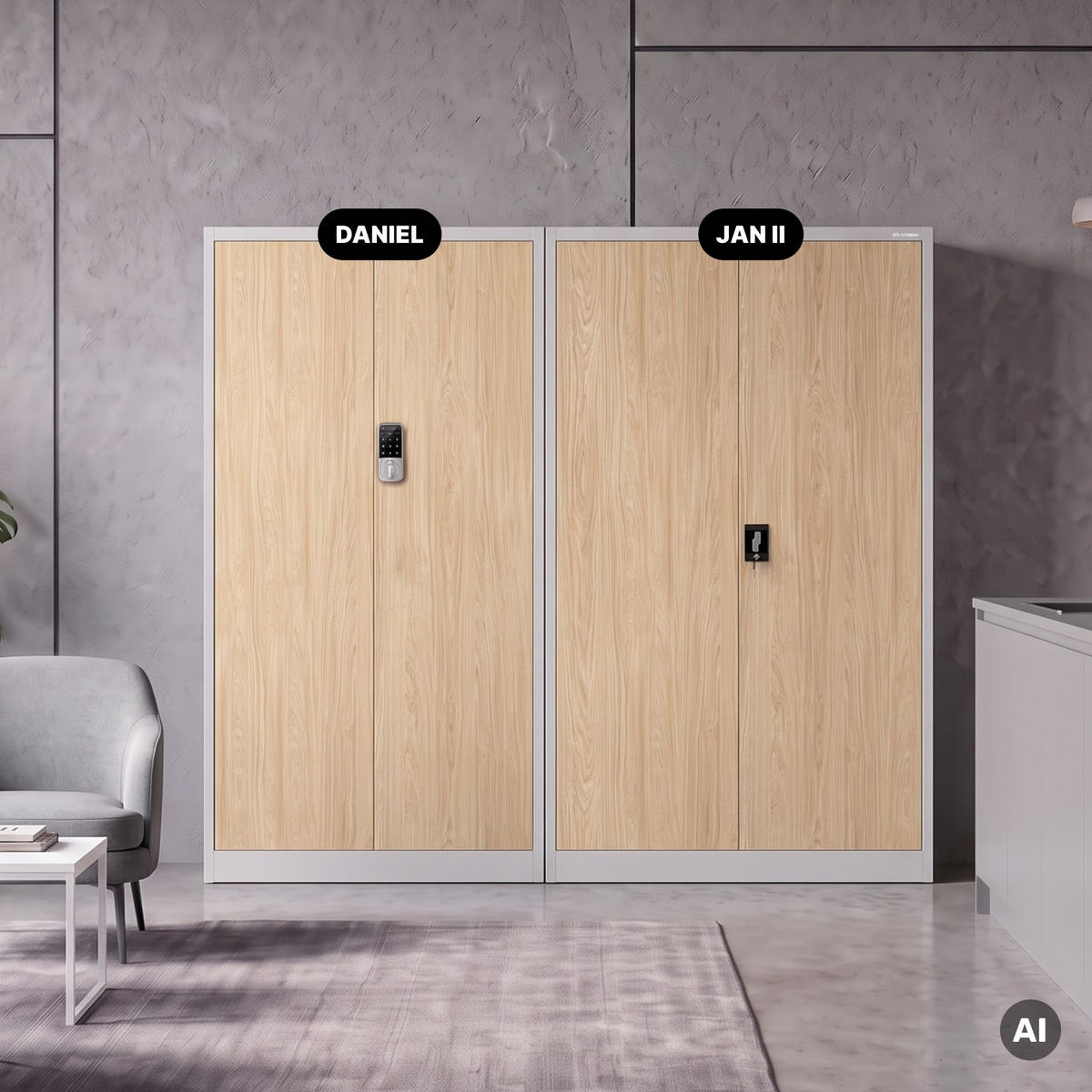 BÜROSCHRANK mit Zahlenschloss DANIEL 185x90x40 cm - Grau/Sonoma Eiche, Metall (90/185/40cm) - Jan Nowak