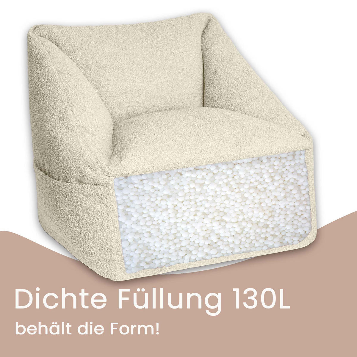 SITZSACK-SESSEL Bambino 55/60/55 cm, weicher Cord 380 g/m², mit Griff & Seitentasche, Meeresblau - Creme, Textil (55/55/60cm) - Dreamroots