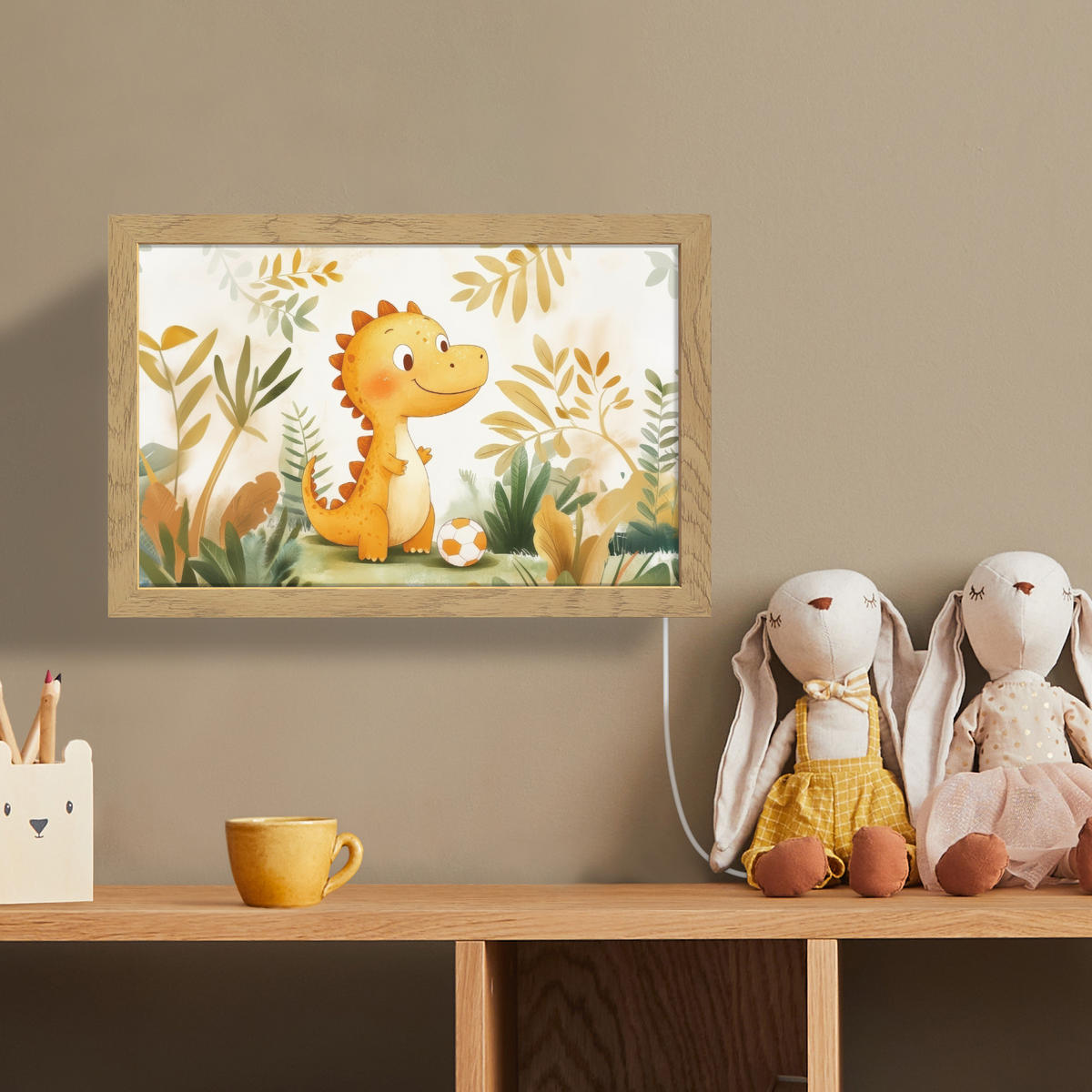 NÁSTĚNNÁ LAMPA Dino - Fotbal - Orange 30x20 cm - béžová, kompozitní dřevo (30/20/8cm) - OnlyWow