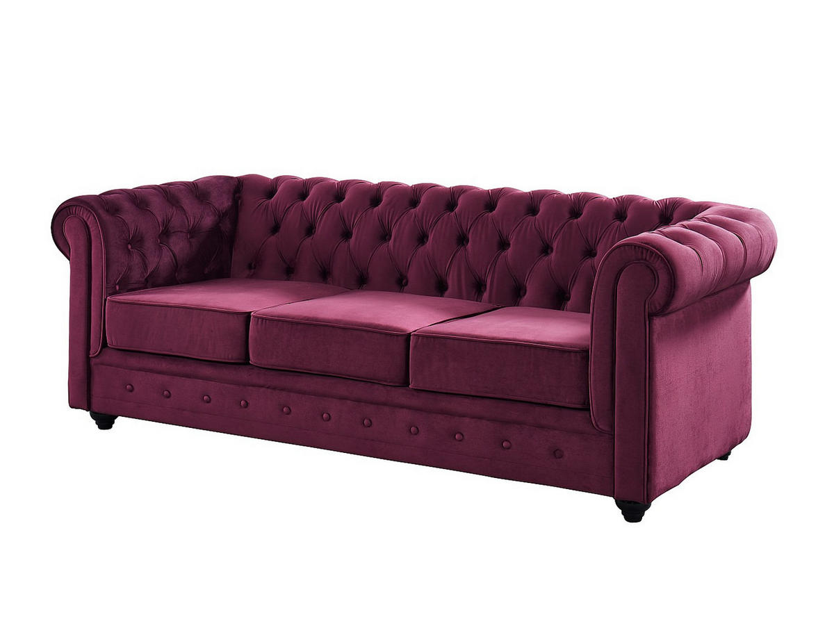 SOFAS 3-Sitzer, 2-Sitzer & Sessel - Samt - Purpur - CHESTERFIELD - Bordeaux, Textil (205/72/88cm) - Vente-Unique