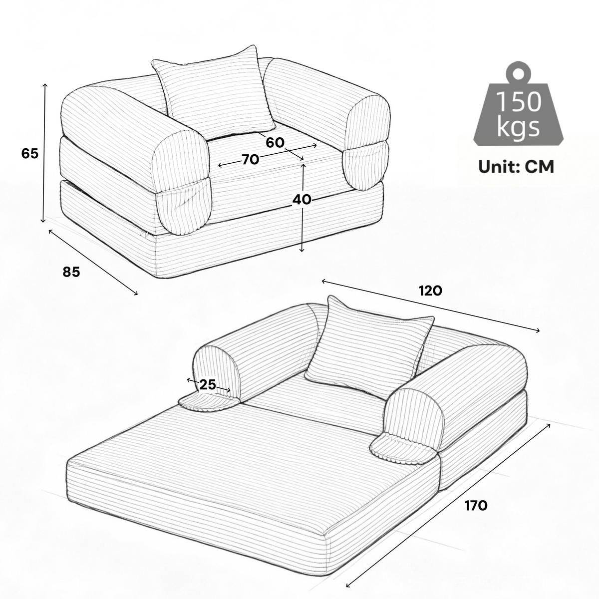 SCHLAFSOFA DE-35175 klappbar 2-in-1 Grün - Grün, Textil (85/65/120cm) - ComfortXL