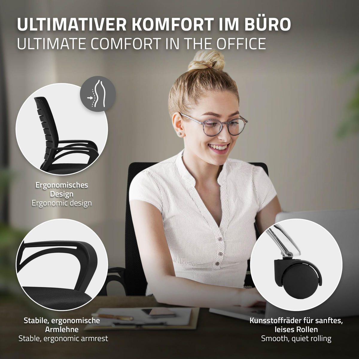 SCHREIBTISCHSTUHL Classic schwarz - Schwarz, Metall (54/99/59cm) - ML-DESIGN
