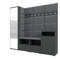 GARDEROBE NELA X 200 cm (Modulare Flurmöbel Graphit mit Spiegel & Sitzpolster Dunkelgrau 15 Schrank + Sideboard) - Dunkelgrau/Silberfarben, Holz/Holzwerkstoff (200/187/40cm) - Ravio