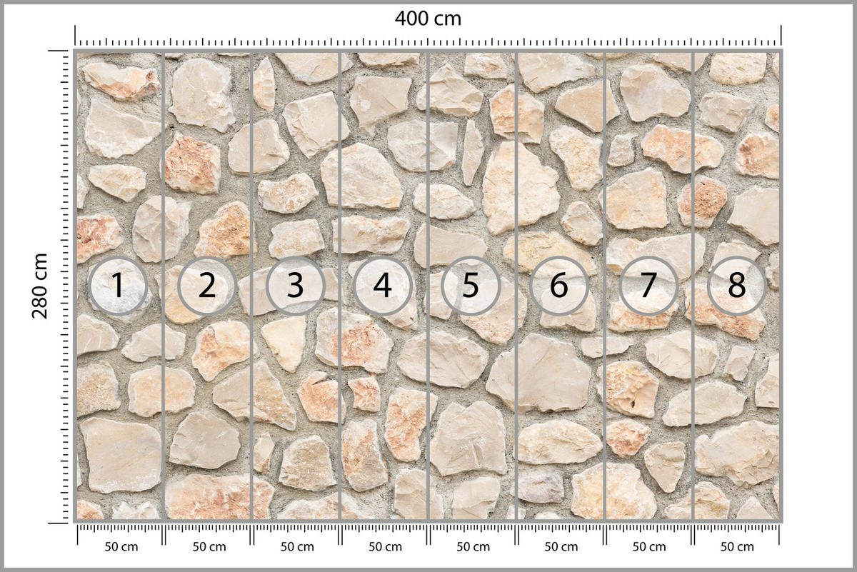 FOTOTAPETE für Wohnzimmer Steinmauer Ziegel Wand Industrial Textur400x280 - Weiß/Grau, Papier (400/280cm) - Muralo