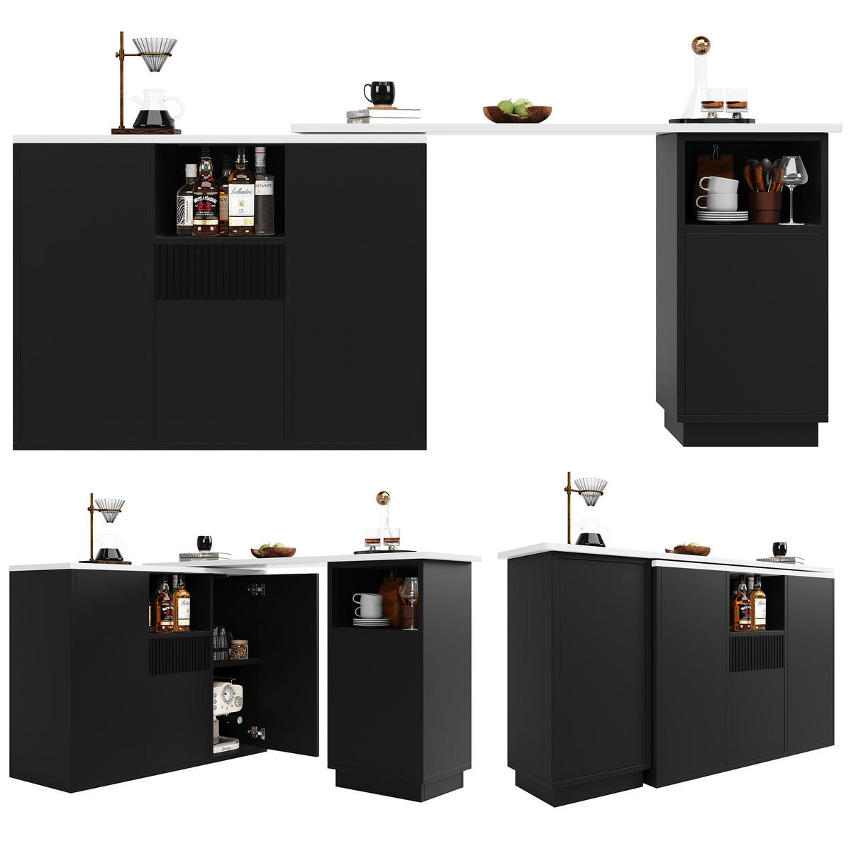 BARTISCH DE-41193 210/30/100,9 cm mit 360° drehbarer Verbindungsplatte Schwarz - Schwarz, Holzwerkstoff (210/100.9/30cm) - ComfortXL