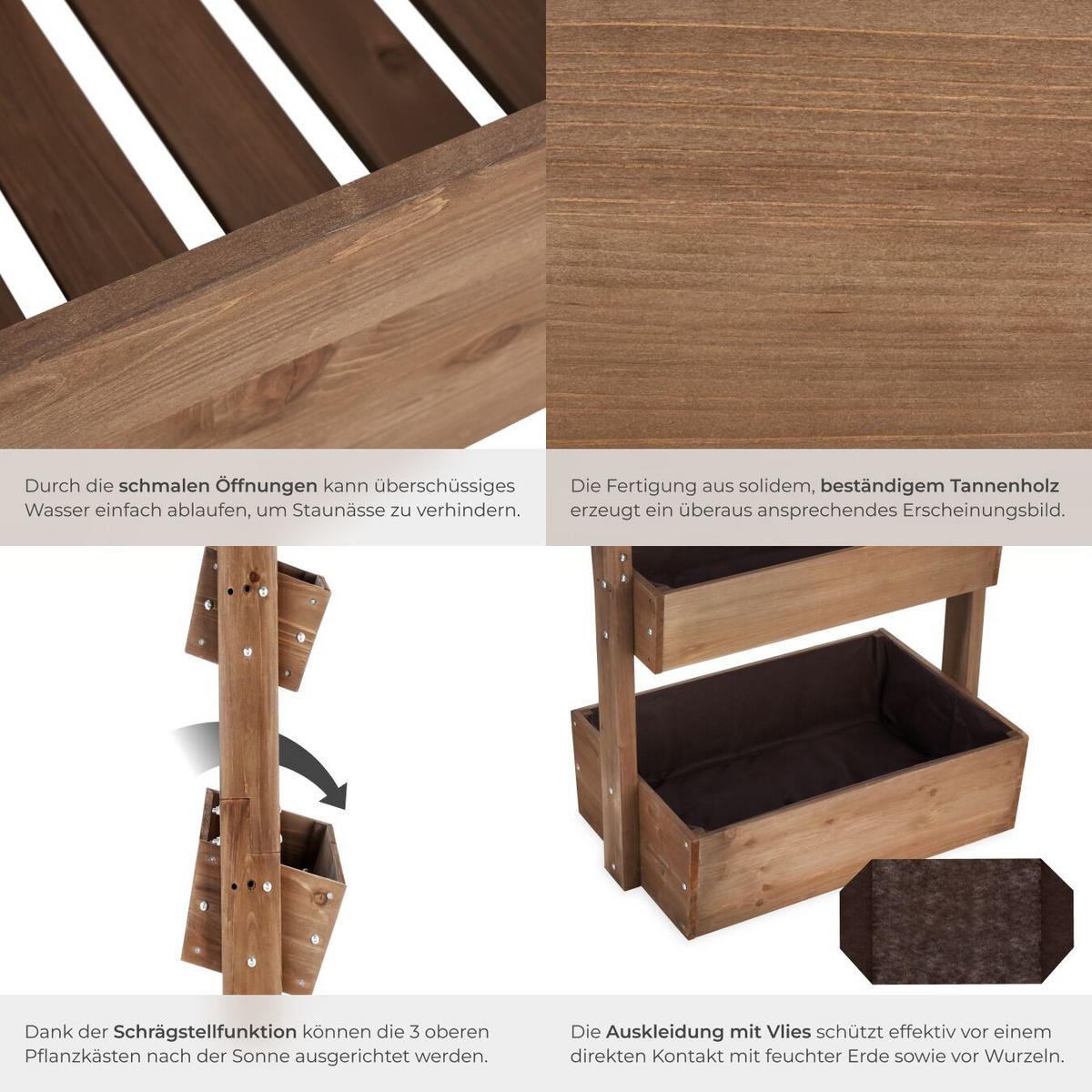 HOCHBEET Flora, inklusive Pflanzvlies, 85 x 45 x 140 cm, braun - Braun, Holz (85/140/45cm) - tectake
