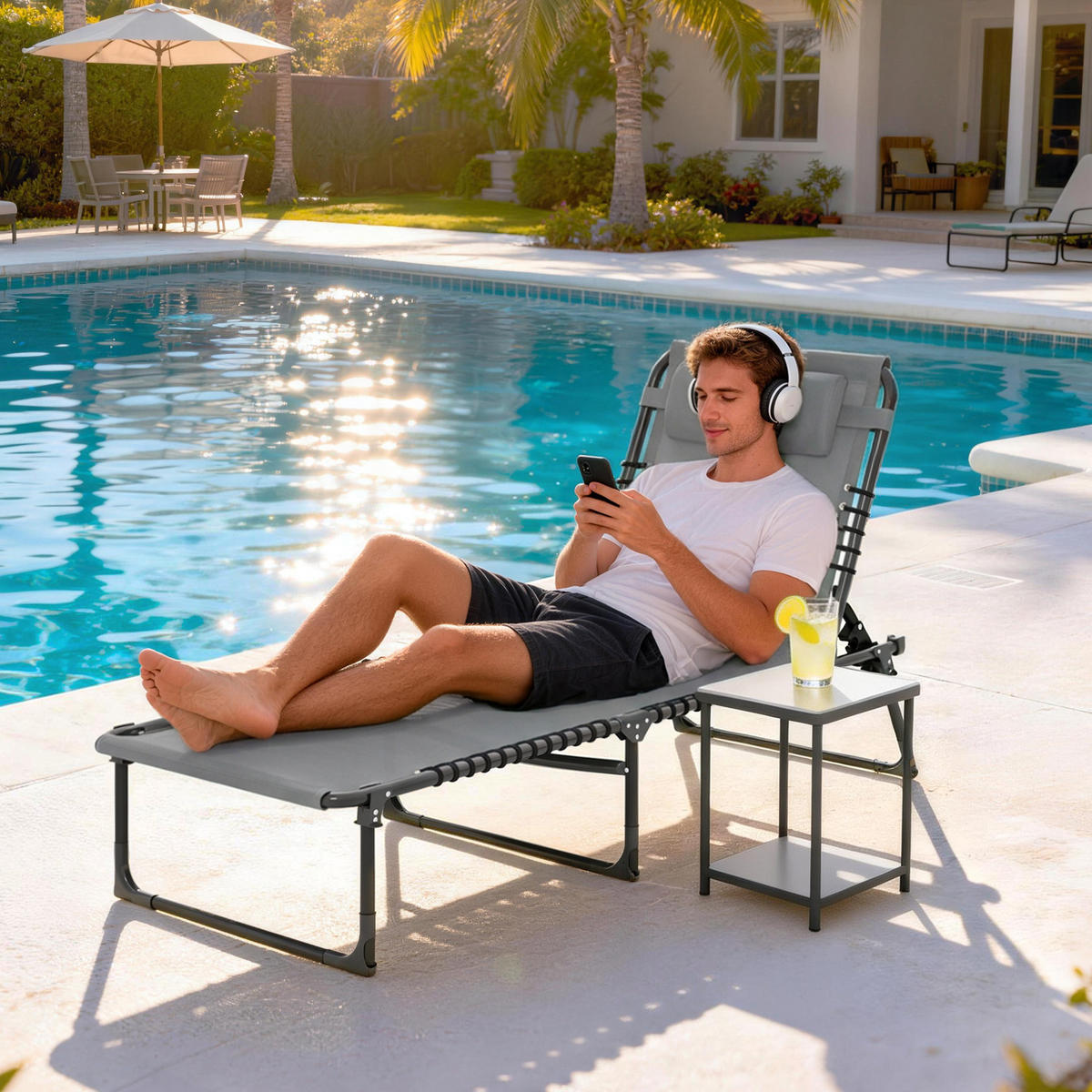 SONNENLIEGE Hellgrau 189/58/30 cm - Hellgrau, Textil/Metall (58/30/189cm) - Outsunny