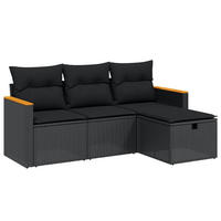 GARTEN-SOFAGARNITUR 4-teilig Mit Kissen Schwarz Poly Rattan - Schwarz, Kunststoff - vidaXL