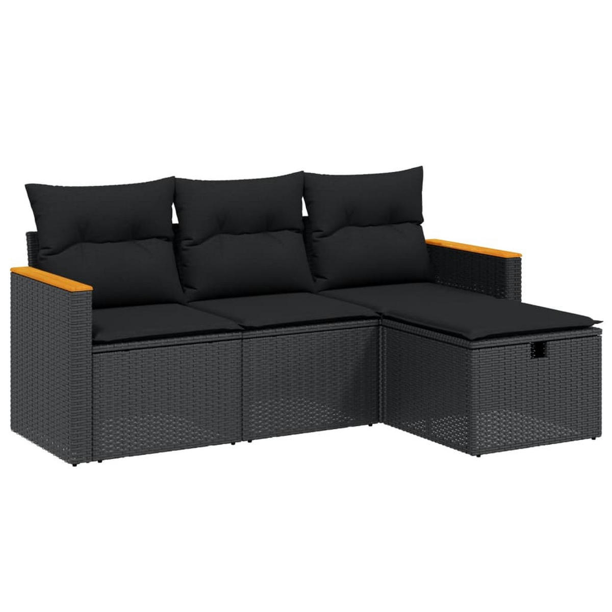 GARTEN-SOFAGARNITUR 4-teilig Mit Kissen Schwarz Poly Rattan - Schwarz, Kunststoff - vidaXL