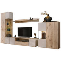 WOHNWAND Eiche, Kaschmir 4-teilig 350 cm, Schrankwand inklusive Beleuchtung - Kaschmir/Eichefarben, Glas/Holzwerkstoff (350/197/45cm) - Inn.Furn