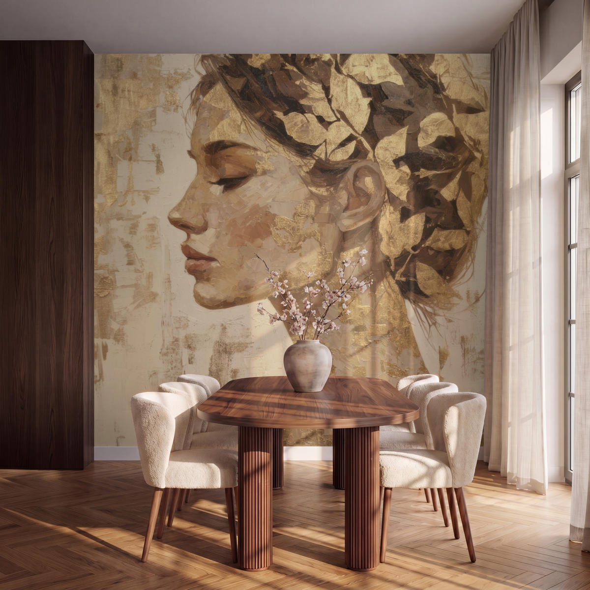 TAPETE - Frau - Gold - Abstrakt - Textur - 260x280 cm - Goldfarben, Papier (260/280cm) - OnlyWow