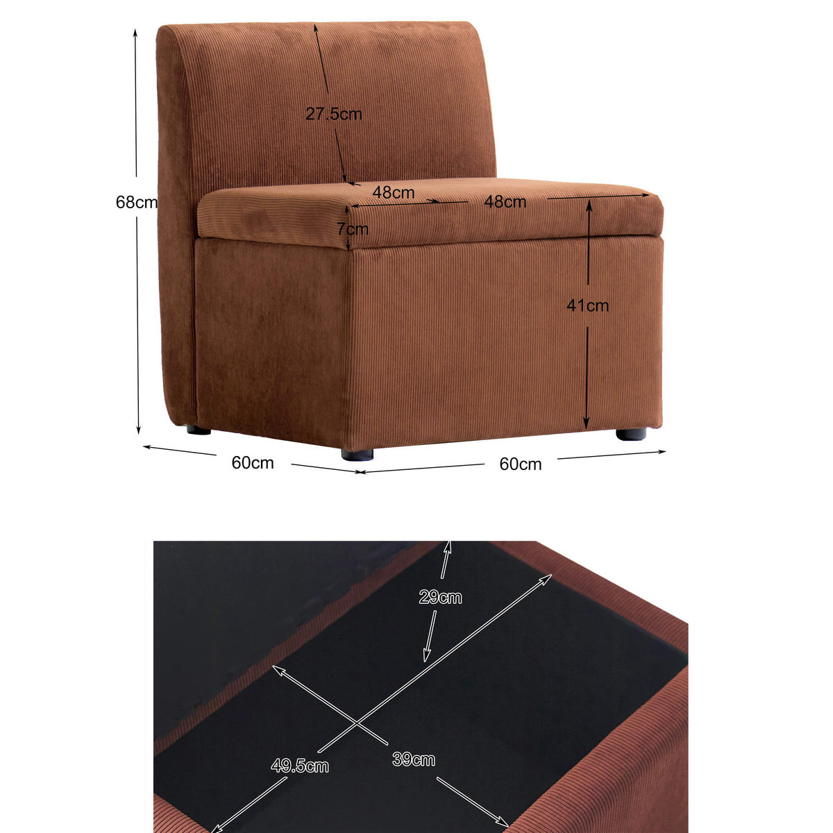 SOFA Samt Terracotta - Terra cotta, Textil (60/68/60cm) - Nordlys