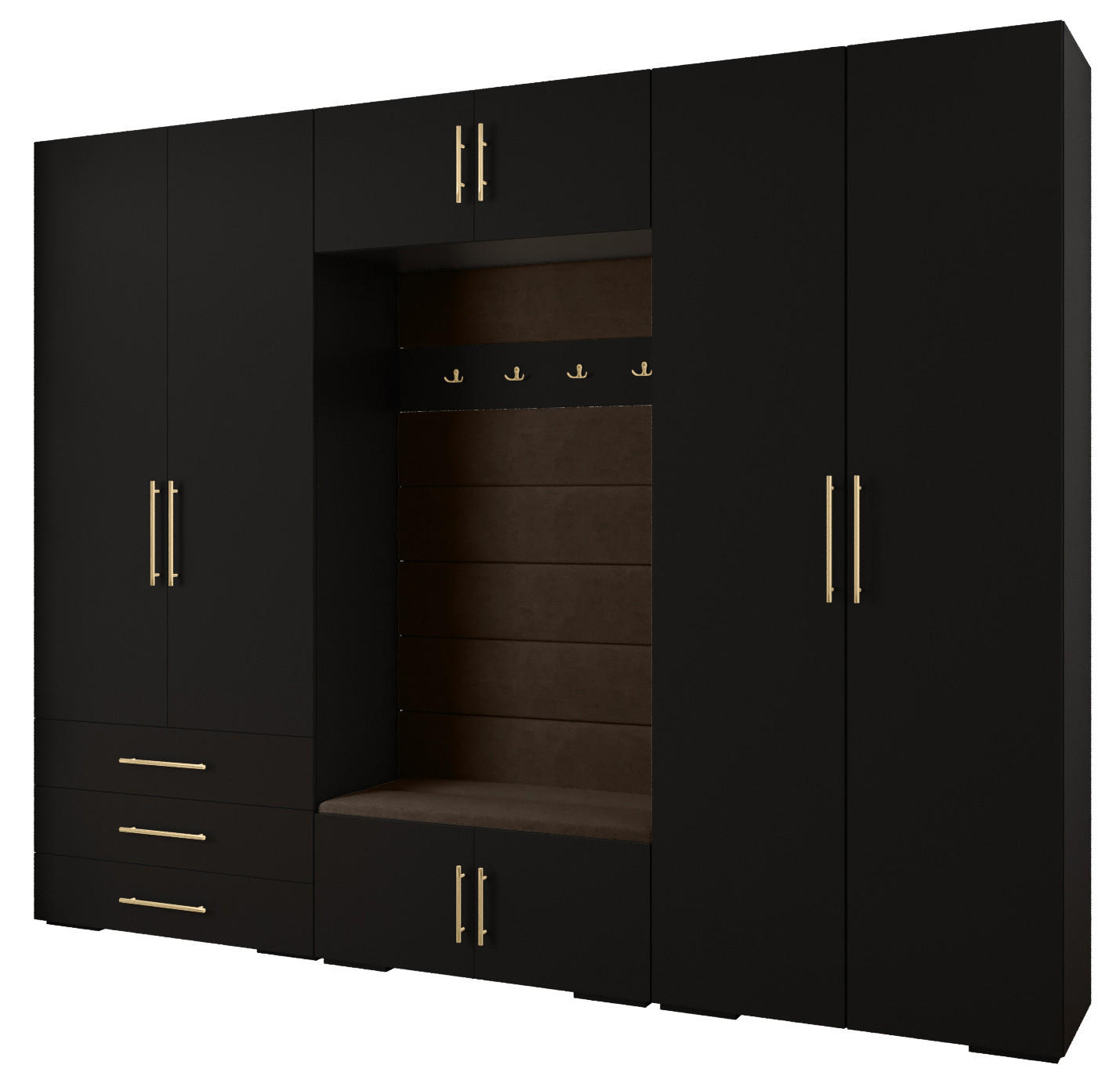 Abiks Möbel Garderoben-Set Schwarz, Braun, Gold 300x236.7x47 cm
