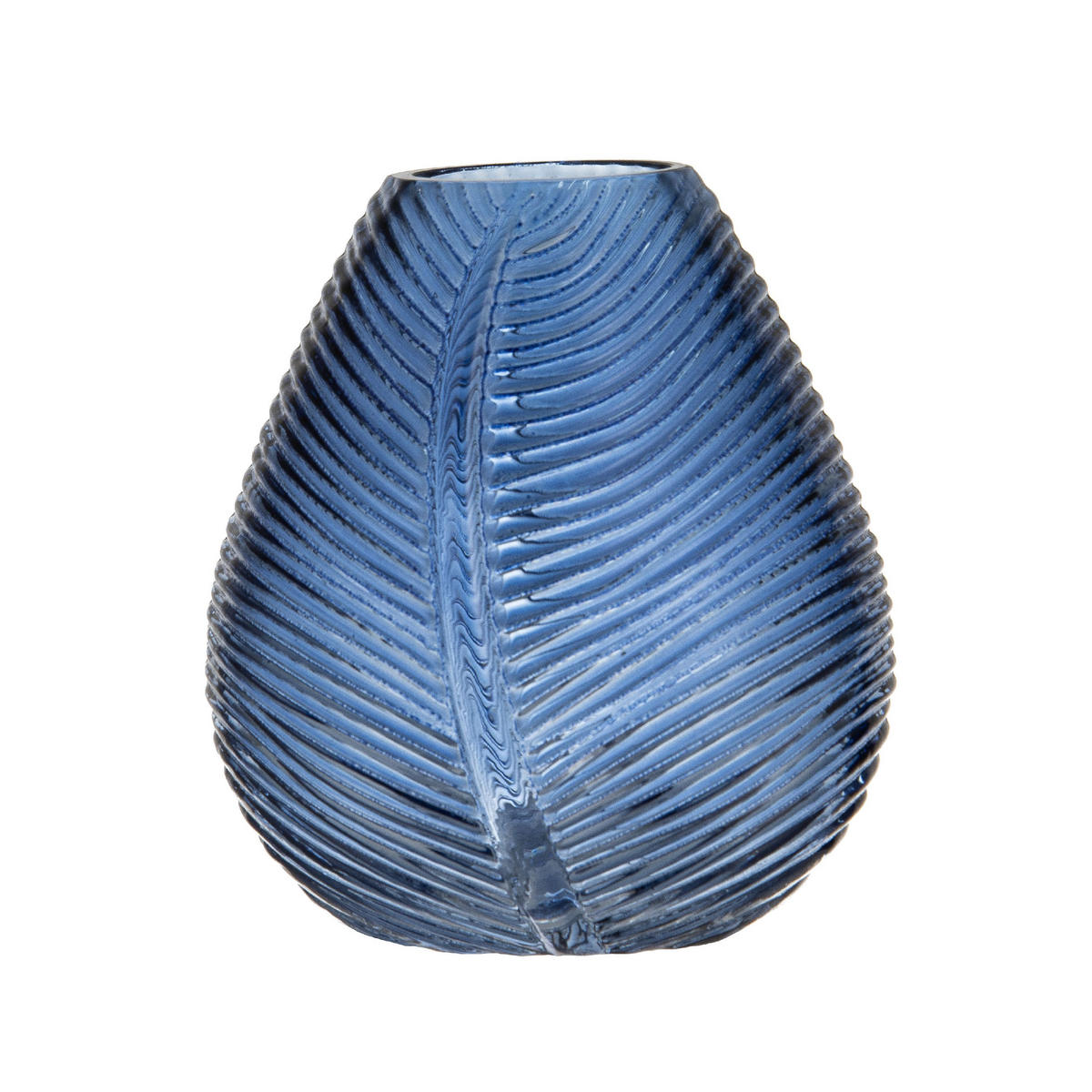 GLASVASE Chelsea mit Blattdesign - Blau, Glas (15cm) - Ladelle