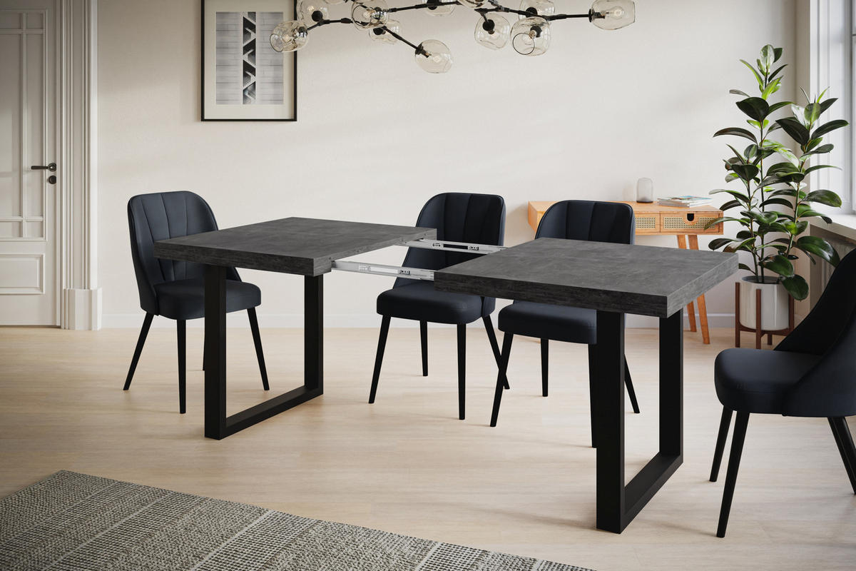 ESSZIMMERTISCH LOFT-U, ausziehbarer Tisch 140-240X80X77 cm, Farbe: Dunkelgrau, mit Metallbeinen in Farbe Schwarz - Dunkelgrau/Schwarz, Holzwerkstoff (140/80/77cm) - Alpi-Möbel