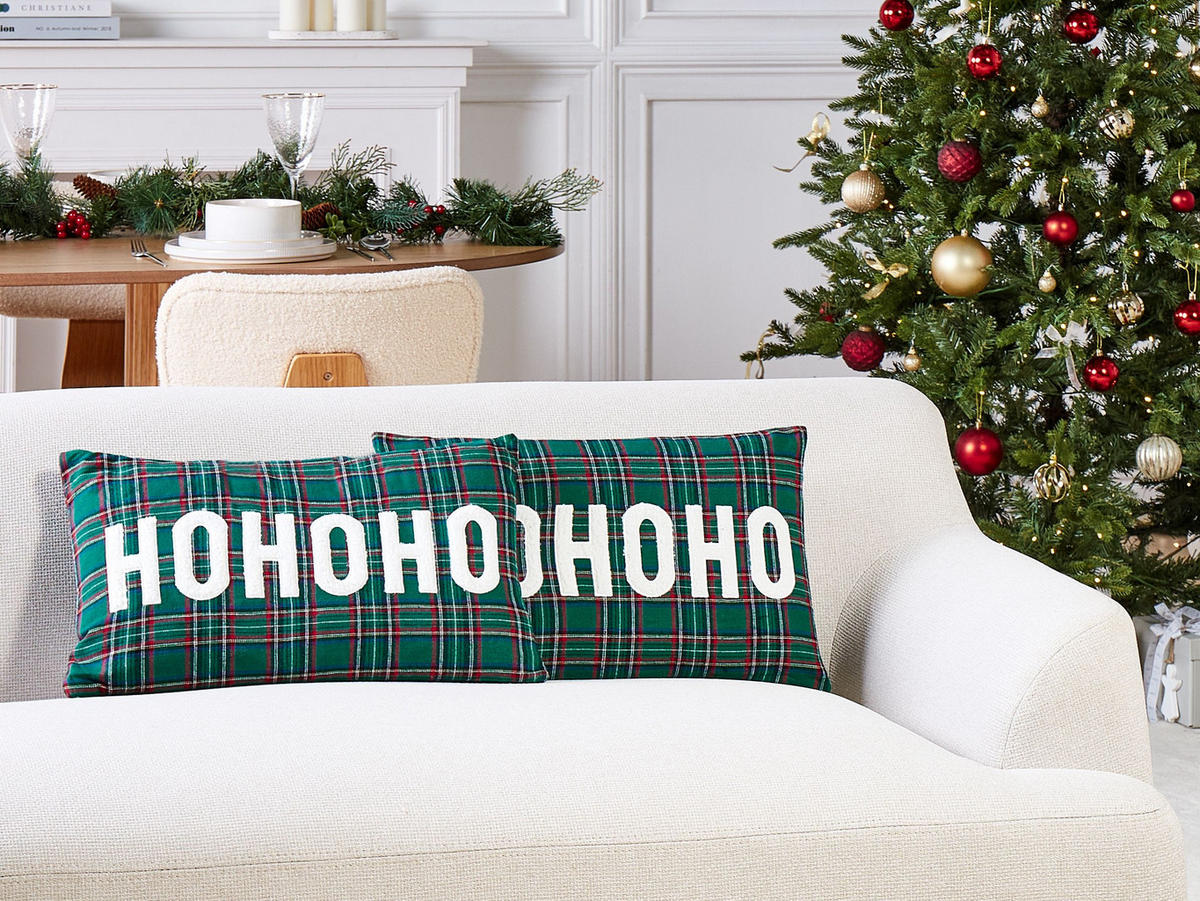 Dekokissen 2er-Set Grün 50/30 cm Joycandy - Rot/Schwarz, Textil (50/30cm) - Beliani