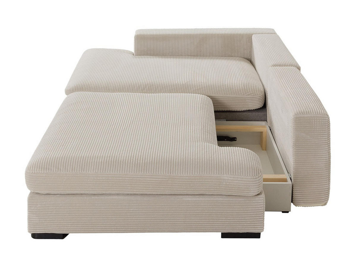 ECKSOFA mit Schlaffunktion - Ecke links - Cord - Beige - SELIORA - Beige, Textil (223/158cm) - Vente-Unique