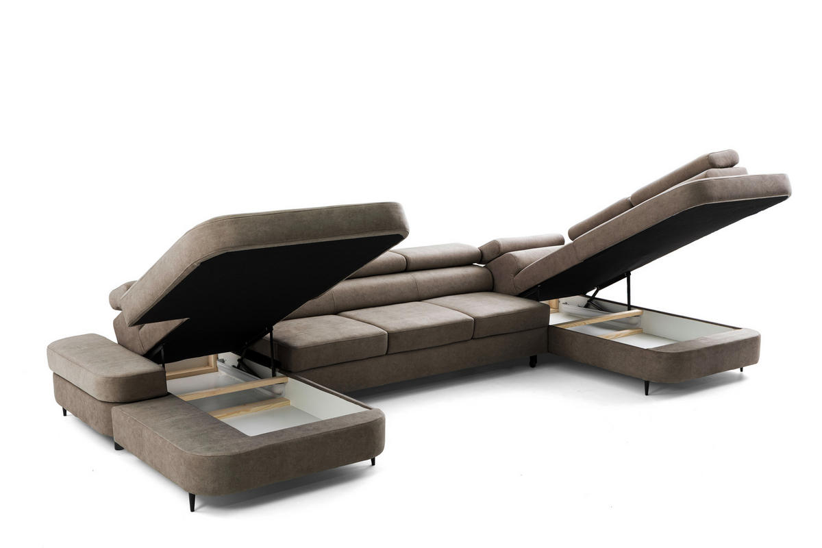 ECKSOFA U-Form PRIAM MAXI U Links mit Schlaffunktion 125x317 Velours Braun - Taupe/Schwarz, Holz/Textil (400/91/203cm) - Muffo