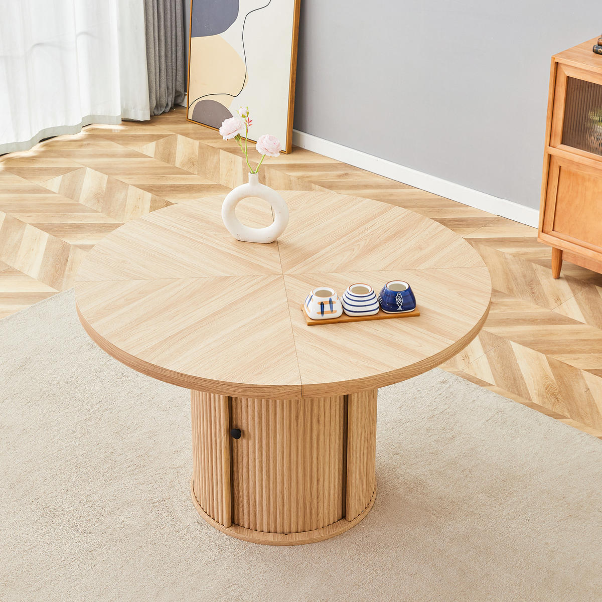 ESSTISCH Rund 115/74 cm mit Stauraum DE-40056 Holzoptik - Naturfarben, Holzwerkstoff (115/115/74cm) - ComfortXL