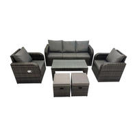GARTENMÖBEL SET Mit Sofa Polyrattan 7-Sitzer Dunkelgrau - Dunkelgrau/Grau, Glas/Kunststoff - Fimous
