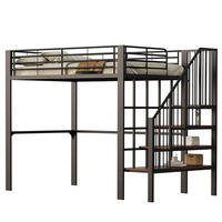 HOCHBETT 140/200 cm Schwarz Metall mit Stauraum und Treppe - Schwarz, Metall (140/200cm) - OKWISH