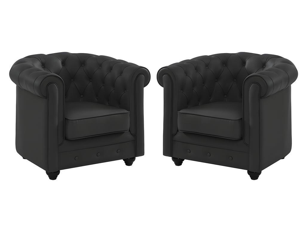 LEDERSESSEL 2er-Set - Büffelleder - Schwarz - CHESTERFIELD - Schwarz, Leder (78/72/82cm) - Vente-Unique