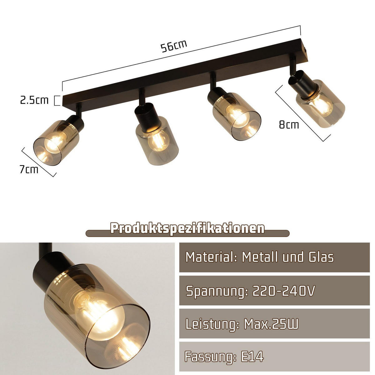 DECKENLEUCHTEERICKSON561915 - Schwarz, Metall (56/19/15cm) - Nettlife