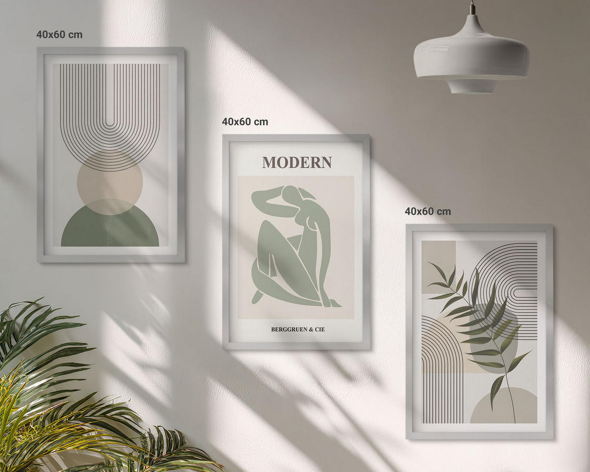 BILDER SET 3er Set - 40x60 cm Silberner Rahmen - Stilvolle Pflanzengrafiken - Silberfarben, Kunststoff (40/60cm) - TULUP