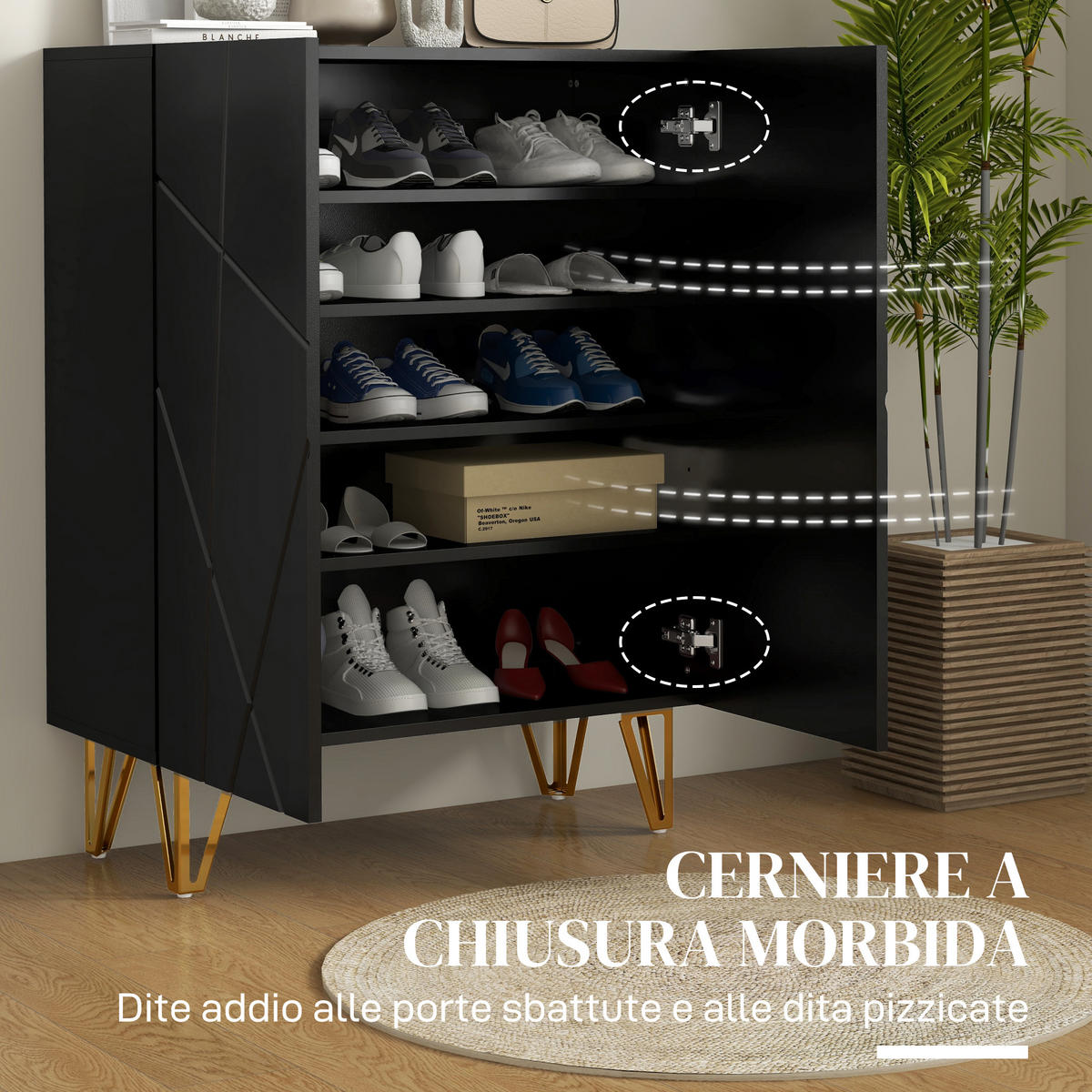 SCHUHREGAL,VERSTELLBARE Ablagen Soft-Close für 15–20 Paar,schwarz - Schwarz, Holzwerkstoff (72/95/31.5cm) - Vallsero