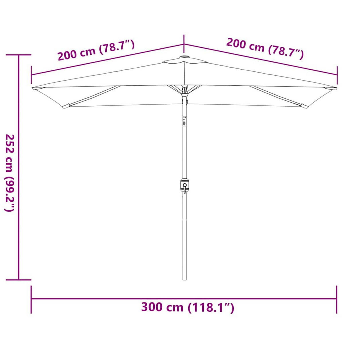 SONNENSCHIRM Mit Metall-Mast 300/200 Cm Anthrazit - Anthrazit, Textil (600/600cm) - vidaXL