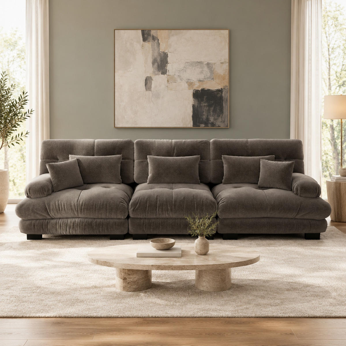MODULARES 3-Sitzer-Ecksofa aus Chenille Braun 313x77x81 cm mit tiefem Sitz - Braun, Textil (77/313cm) - IVMEU