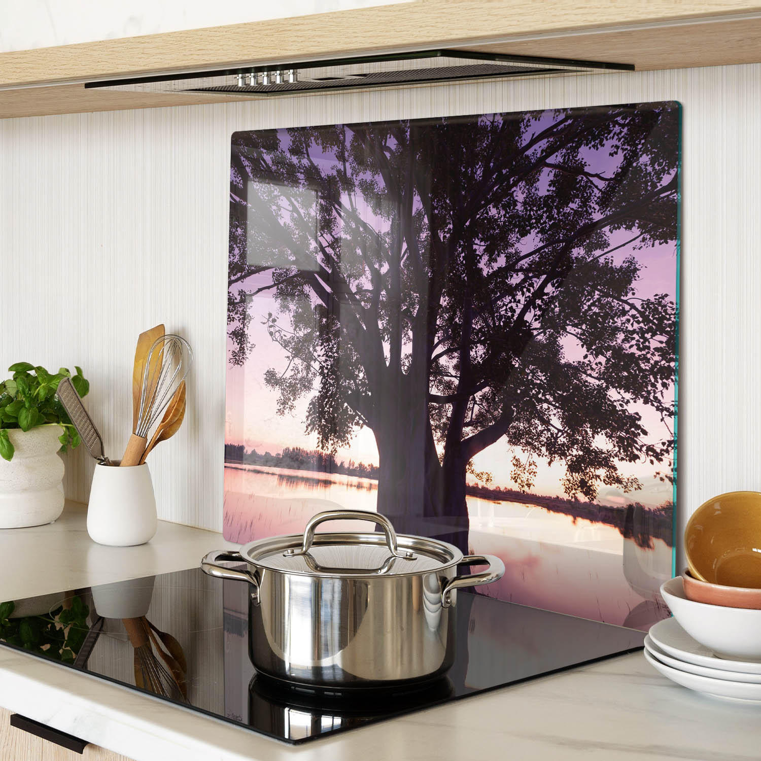 GLASPLATTE 60x52 cm Baum und See - Schwarz, Glas (60/0.4/52cm) - TULUP