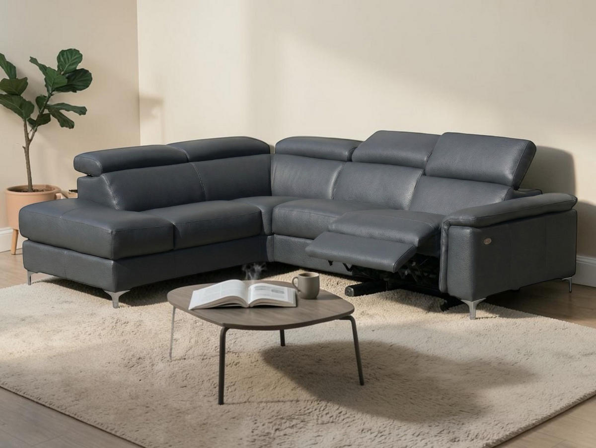 ECKSOFA Avenger Echtleder mit 1 x Relaxfunktion Anthrazit - Anthrazit, Leder/Metall (224/81/271cm)