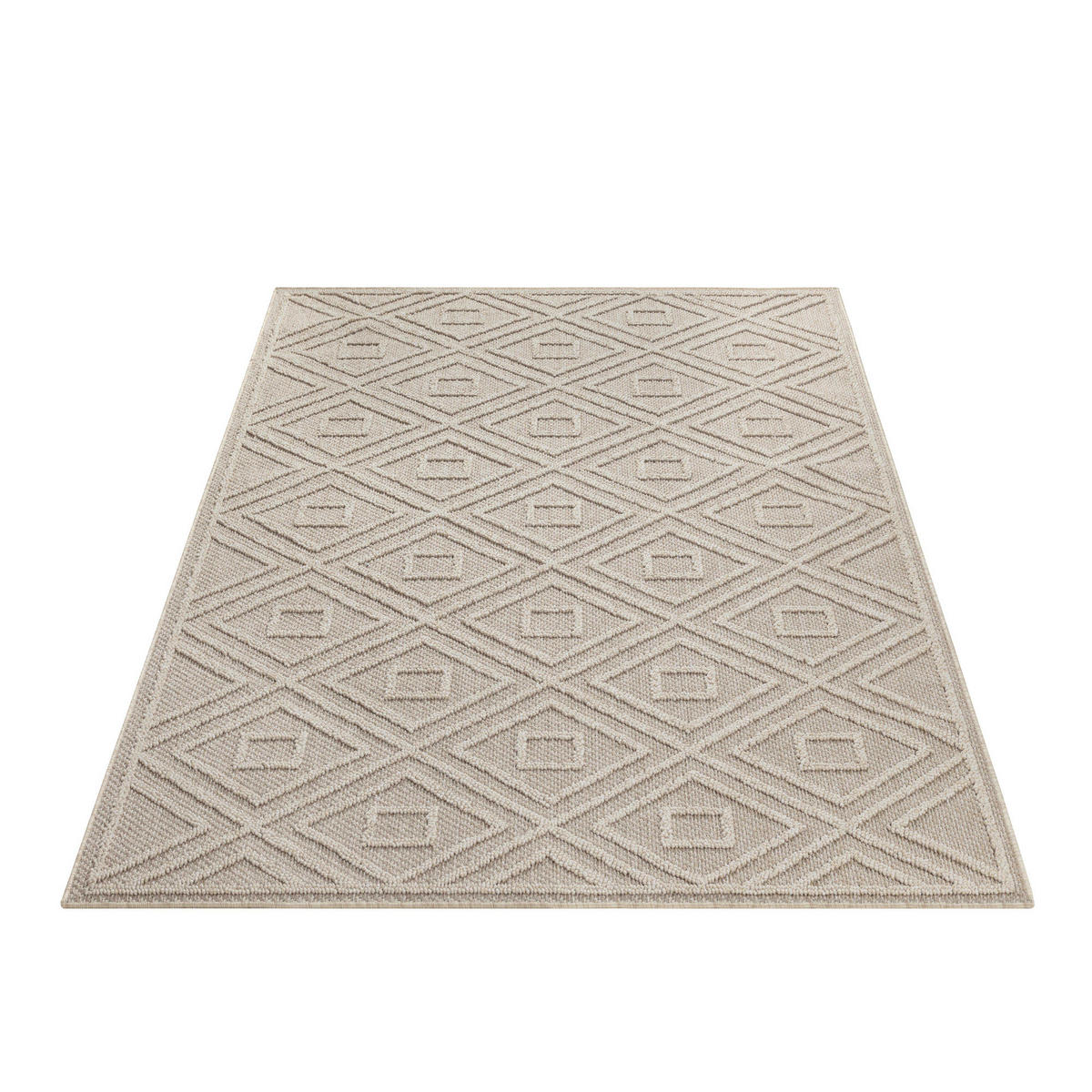 TEPPICH Outdoor Flachgewebe Rauten-Muster Polypropylen Balkon Beige Rechteckig 200x290 - Beige, Textil (200/290cm) - KADIMA DESIGN